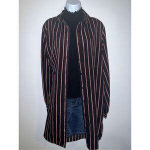 Women’s Black Red Striped Button Down Oversized